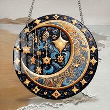 1 pezzo Piatto rotondo decorativo in acrilico colorato e vintage, con disegno di luna e stelle, per decorazione d casa