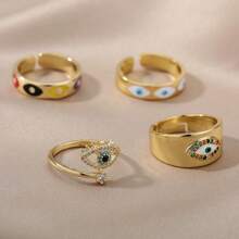 1PC Turkish Zirconia Evil Eye Rings For Women Open Adjustable Gold Plated Stainless Steel Ring Couple Rings Wedding Jewelry Bague