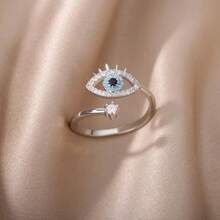 1PC Turkish Zirconia Evil Eye Rings For Women Open Adjustable Gold Plated Stainless Steel Ring Couple Rings Wedding Jewelry Bague