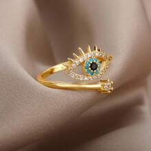 1PC Turkish Zirconia Evil Eye Rings For Women Open Adjustable Gold Plated Stainless Steel Ring Couple Rings Wedding Jewelry Bague