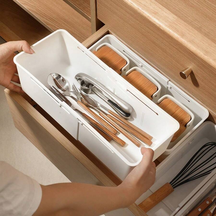 1PC Adjustable Drawer Organizer Sliding Drawer Retractable Kitchen Utensil Storage Tray With Divider Multi-Purpose Drawer Suitable For Makeup Locker Bathroom Closet And Office Drawer - Multicolor - View 1