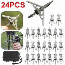 24PCS Hunting Arrowhead 100 Grain Archery Broadheads 2" Dia Expandable Compound Crossbow Longbow Recurve W/2 Blade - Silver - View 1