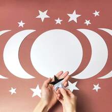 20pcs/Set Decorative Art Style Acrylic Wall Stickers, 3D Mirror Moon & Star Wall Decor For Ramadan, Plaid Pattern, Self-Adhesive, Single Use, Crystal Decor, Space Theme, Asymmetrical Shape, Glossy Surface, Suitable For Living Room Background, Glass Surface - No Electricity Or Battery Required