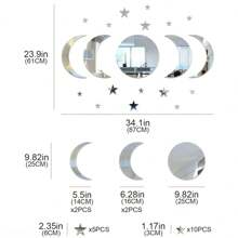 20pcs/Set Decorative Art Style Acrylic Wall Stickers, 3D Mirror Moon & Star Wall Decor For Ramadan, Plaid Pattern, Self-Adhesive, Single Use, Crystal Decor, Space Theme, Asymmetrical Shape, Glossy Surface, Suitable For Living Room Background, Glass Surface - No Electricity Or Battery Required