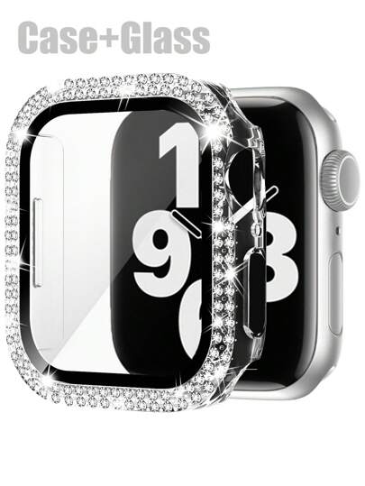 Compatible With Apple Watch Case With Hd Ultra-Thin Tempered Glass Screen Protector, Double Row Of Sparkling Crystal Rhinestone Rhinestones, Drop-Proof And Scratch-Resistant Hard Pc Ultra-Protective Cover, Compatible With Apple Watch Series 11/10/9/8/7/6/5/4/Se, 40/41/42/44/45/46mm Protective Case For Women