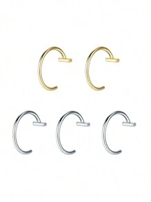 5 件装唇鼻环中性 10 毫米/0.39 英寸银色/金色/黑色朋克唇形耳鼻夹假膜片带穿孔唇环身体首饰钢环