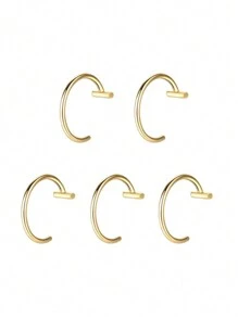 5 件装唇鼻环中性 10 毫米/0.39 英寸银色/金色/黑色朋克唇形耳鼻夹假膜片带穿孔唇环身体首饰钢环