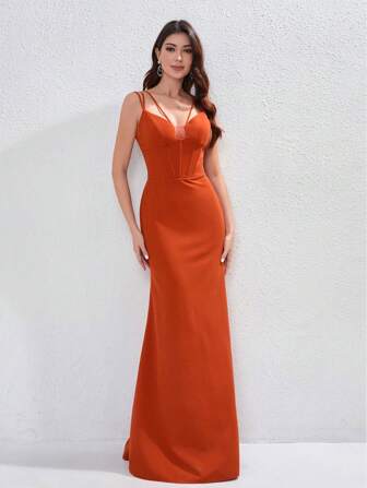 性感美人鱼高开叉柔软缎面连衣裙，糖果色长款晚礼服适合特殊场合、舞会、派对