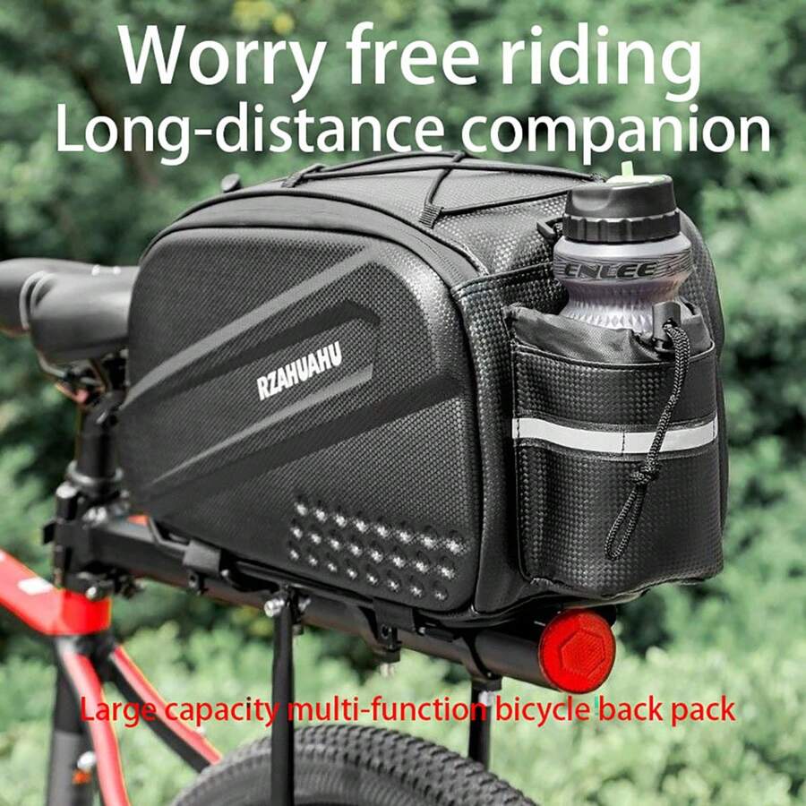 14L Bicycle Rear Seat Bag - Hard Shell, Anti-Splash Material, Mountain Bike Rear Bag - Black - View 1