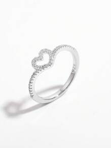 Vaerine 1 pieza Anillo de plata de ley 925 con diseño de corazón hueco romántico y elegante con cubic zirconia, de estilo simple y a la moda, ideal para citas, fiestas y como regalo de San Valentín para mujeres