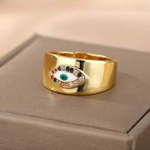 1PC Turkish Zirconia Evil Eye Rings For Women Open Adjustable Gold Plated Stainless Steel Ring Couple Rings Wedding Jewelry Bague
