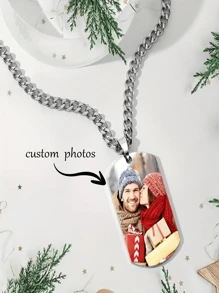 1 件定制照片项链 - 不锈钢链，刻有彩色图片，个性化珠宝，适合情侣、家庭、情人节、父亲节、周年纪念日礼物，浪漫爱情信物 - 銀色 - 查看 1
