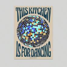 1pc Unframed Vintage Art Canvas Poster, Disco Ball Print "This Kitchen Is For Dancing" - Ideal Retro Wall Art And Decor For Bedroom, Living Room, Corridor, And Winter Decor Gifts Birthday Graduation