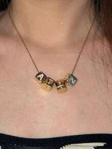 1pc Customizable Initial Letter Dice Necklace, Vintage Stylish Personalized Stainless Steel First Letter MAMA Pendant Necklace, Fashion, Simple, Casual, Unique Gift For Girlfriend, Mom, Family, Friends, Daughter, Anniversary, Valentine's Day, Mother's Day, Birthday, Graduation, Daily Wear, Wedding, Prom