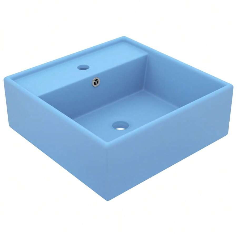 Luxury Light Blue Ceramic Basin Overflow 41x41 Cm - Blue - View 1