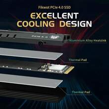 Unidad de estado sólido interna Fikwot FN970 M.2 2280 PCIe Gen4 X4 NVMe 1.4 con disipador de calor - Velocidades de hasta 7,400MB/s, configurable con caché DRAM, compatible con SSD interno de PS5 - 2TB - Ver 3