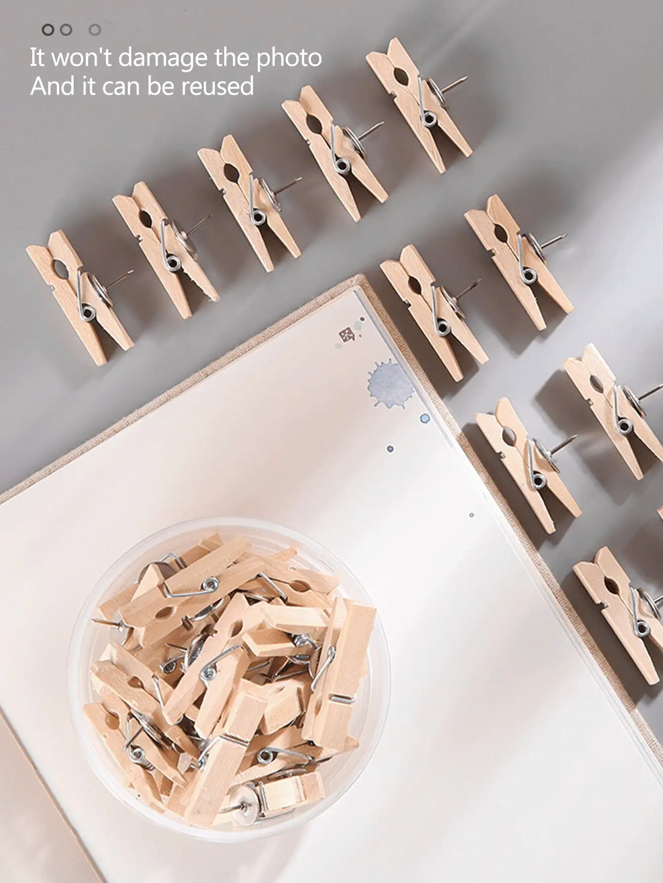 30/20/10个木质照片夹，照片墙留言图钉，10个毛毡板装饰固定大头钉夹，适用于办公室和学校使用，不会损坏照片夹。返校用品，毕业派对装饰固定配件，万圣节、平安夜和新年装饰，圣诞节装饰