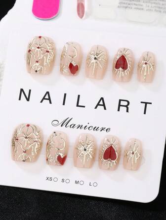 Pretty Guardian Nails,10 Pieces Set,Pink, Short Ladder Type,Press On Nails,Christmas Nails Short,Wearable Nail Art, Handmade, Elegant And Generous Design, High-End French Style Nail Supplies Nails