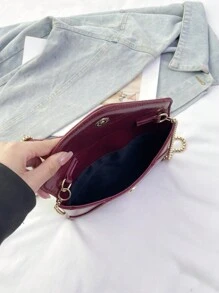 1 chiếc túi xách PU trơn màu có nắp chần bông, ví cầm tay dự tiệc màu sáng thời trang, túi đeo vai xích màu sáng laser, túi vuông mini dự tiệc tối bóng, thích hợp cho phụ nữ hẹn hò, tiệc tùng, tiệc chiêu đãi - Màu Đỏ Sâu - Xem 7