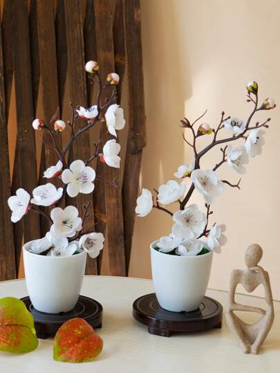 1 套 28 厘米仿真梅花，中式梅花，红梅干枝梅花，适用于婚礼装饰、家居室内装饰、插花、梅花盆景桌面装饰、情人节、生日毕业礼物