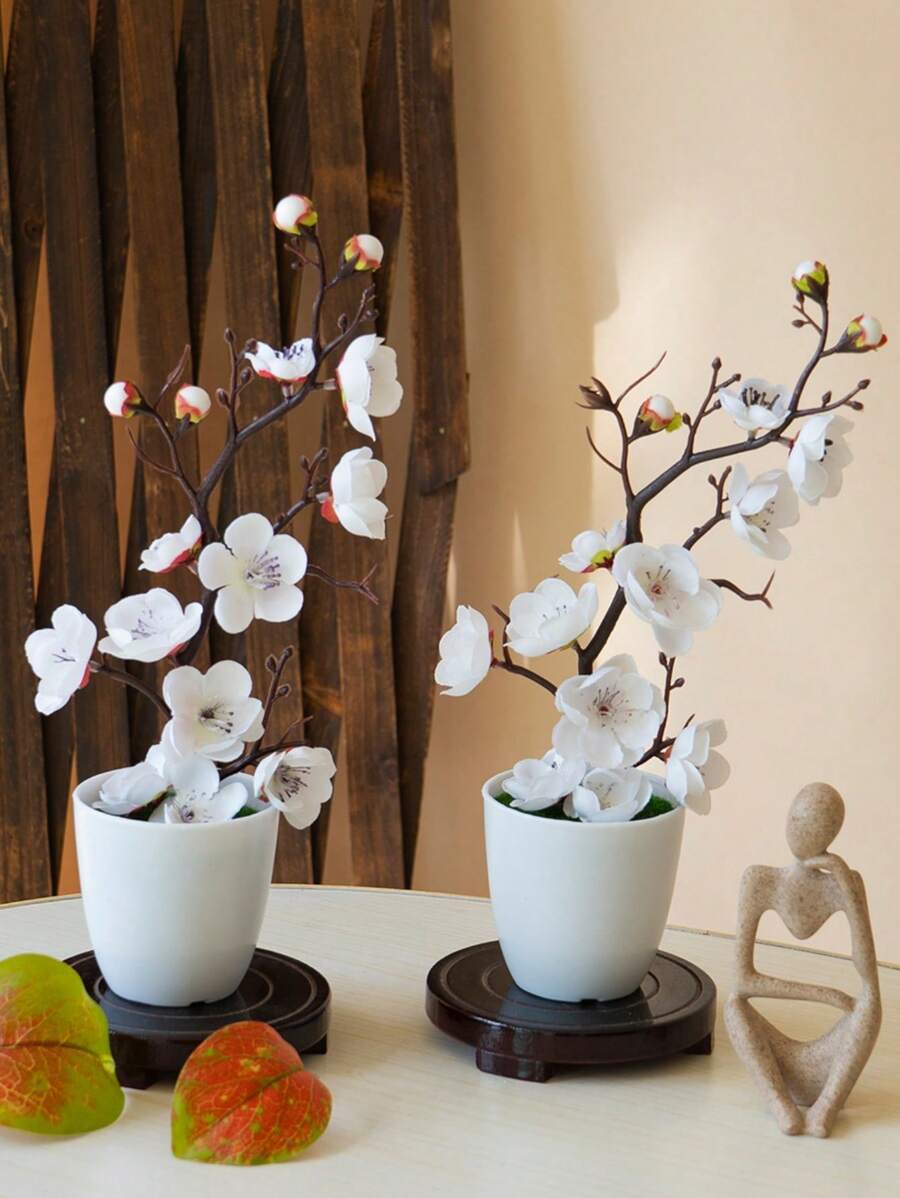 1 套 28 厘米仿真梅花，中式梅花，红梅干枝梅花，适用于婚礼装饰、家居室内装饰、插花、梅花盆景桌面装饰、情人节、生日毕业礼物 - 彩色 - 查看 1