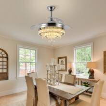 1pc Ceiling Fans With Lights, 42" Remote Control LED Crysta Chandelier Fandeliers Dimmable 3 Color 6 Speed 4 Blades Retractable Fans For Living Room Dining Room Bedroom Christmas Decorations Christmas Gift Room Decor