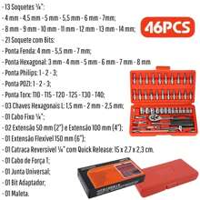 Case Set Ratchet Wrench Set 46 Pieces 1/4'' With Reversible Socket Resistant Stainless Steel - Red - View 4