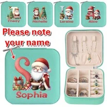 1 Pieza Caja de joyería personalizada, Organizador y exhibidor de joyería para mujeres, Personalizado con nombre, iniciales de Santa de la A a la Z, Patrón de carta, Estuche de joyería de gran capacidad para viaje, Regalo de Navidad, Año Nuevo o Halloween, Caja de joyería de PU de lujo multifuncional con múltiples compartimentos para clasificación, Caja de almacenamiento para mamá, Regalos de Papá Noel, Árbol de Navidad
