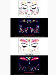 2/3/8pcs, Music Festival Fluorescent Face Tattoo Sticker Set,8 Sheets Temporary Tattoo Stickers, 10.5*15cm/Sheet Waterproof Masquerade Party Neon Glow Tattoo Sticker, Party Decor Supplies, Party Favors, Night Party Supplies, Glow In Dark Party Supplies For DIY Women Girls' Christmas Eve,For Music Festival