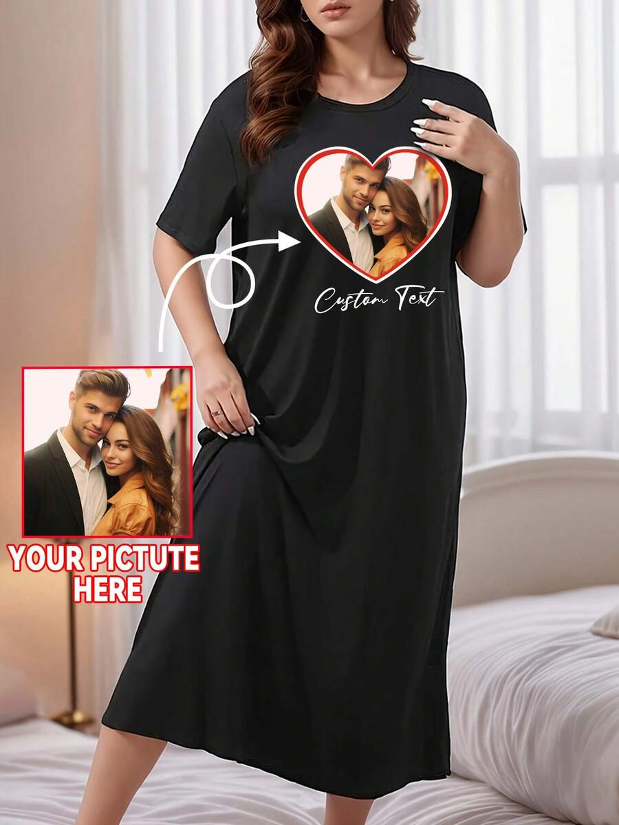 Vestidos personalizados con fotos para mujeres de talla grande, con fotos de su pareja, familia, amigos o mascotas. Adecuado para el Día de San Valentín, fiestas de cumpleaños y aniversarios. Vestidos holgados y cómodos de talla grande, vestidos largos negros, vestidos con camiseta gráfica, regalos para ella, blusas de otoño, regalos de aniversario, regalos del Día de San Valentín, regalos de cumpleaños, regalos de boda y regalos para la mejor amiga.