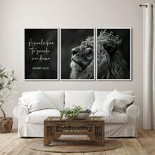 Decorative Picture Lion With Crown And Verse Psalm 121:3 Living Room Bedroom And Office - trắng - Xem 2