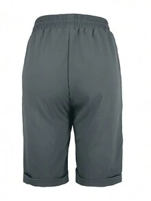 Women's Solid Color Simple Casual Daily Pleated Pocket Bermuda Shorts - Dark Grey - View 4