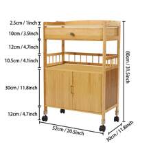 Kitchen Trolley With Drawer And Cupboard Storage Cabinet Serving Trolley With Wheels Trolley For Kitchen Living Room Dining Room Bedroom - 木質色 - 查看 3