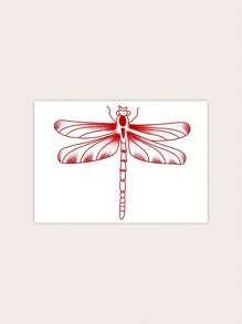 1pc Waterproof Temporary Red Bamboo Dragonfly Tattoo Sticker, Fade-Resistant, Sweatproof, Realistic Design, Suitable For Fashion Leader Daily Use - Red - View 6