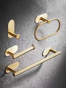 4pcs Stainless Steel Towel Rings, Bathroom Towel Bar Set, Bathroom Accessories Include Towel Rack, Toilet Paper Holder, Suitable For Home & Bathroom