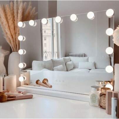 Espejo de Maquillaje con Iluminación LED: Tocador con 15 Bombillas O 12 Bombillas, 3 Modos de Luz, Control Táctil, USB Recargable Espejo de Maquillaje con Aumento y Luz para Maquillaje (ESP001)