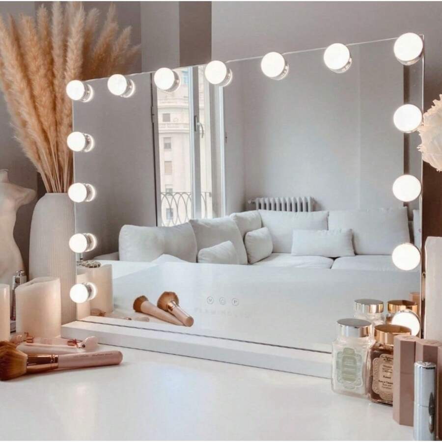 Espejo de Maquillaje con Iluminación LED: Tocador con 15 Bombillas O 12 Bombillas, 3 Modos de Luz, Control Táctil, USB Recargable Espejo de Maquillaje con Aumento y Luz para Maquillaje (ESP001) - Blanco - Ver 1