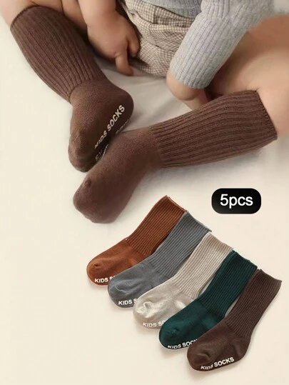 10双/5双/1双/批，适合0-5岁儿童穿着，适合女婴/男婴。秋冬款式。儿童（女婴）防滑胶点地板袜和及膝袜，柔软可爱。儿童圣诞袜，适合0至5岁新生儿，棕色可选。