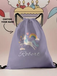 1pc Customized Name Pattern Drawstring Backpack, Can Be Customized According To Your Unique Design, Suitable For Children And Teenagers, Print Your Own Name Or Print The Name Of Your Sibling Or Classmate As A Gift Back To School Winter Gift Ideas Boy Girl Valentine's Day,Multi-Functional,Ornamental,Letter,Stylish,Soft,Modern,Colorful,Kawaii,Adorable,Cute,Casual,Custom,Personalised,Unique,Customized,Baby Gifts,Ideal Gifts For Him,Ideal Gifts For Her,Son,Daughter