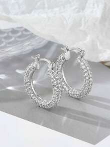 1 paire de boucles d'oreilles élégantes en cercle géométrique à micro-incrustation de cubic zirconia en argent sterling S925 pour femmes, cadeau de bijoux fins