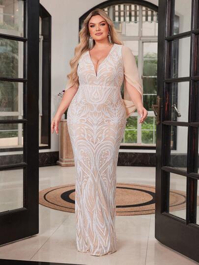 فستان سهرة طويل ذهبي فاخر مطبوع بنقشات زهور عشوائية، لا محاذاة النقشات، بياقة V وتدفق واسع، فستان حفلات وزفاف وسهرات لحضور كضيف