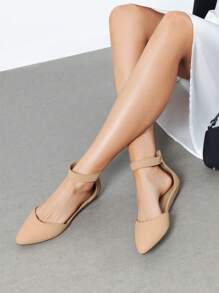 Women's Closed Pointed Toe Low Wedge Ankle Strap Casual Comfortable Ballet Flats With Back Zipper Design Party Wedding Shoes - Màu be - Xem 6