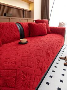 1pc Cream-Colored Plush Sofa Cover, Non-Slip Sofa Pad For Home Use In Autumn/Winter, Pet-Friendly Sofa Protector, Suitable For Bedroom, Living Room, Office, Home Decor
