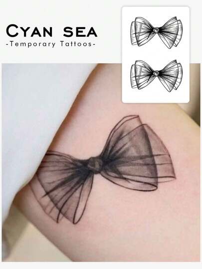 1 件临时纹身贴纸，创意丝巾蝴蝶结设计，防水、防汗、不反光、仿纹身，适合时尚人士日常使用