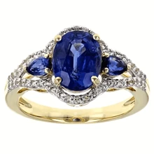 Nhẫn đính hôn thanh lịch, mạ vàng 14K với đá Cubic Zirconia xanh lấp lánh - Hoàn hảo cho lễ đính hôn, đám cưới hoặc quà tặng ngày lễ tình nhân | Phụ kiện tiệc quyến rũ Valentine, Mẹ, Mẹ, Ngày của Mẹ, Quà tặng - Màu xanh lam - Xem 2