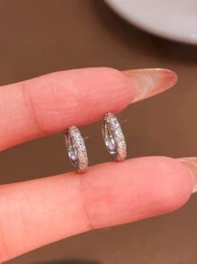 1 Pair S925 Sterling Silver 6-10mm Crystal Round Earrings, Elegant Jewelry Gift For Women, Party, Birthday, Date Night - Full Diamond Earrings - View 3