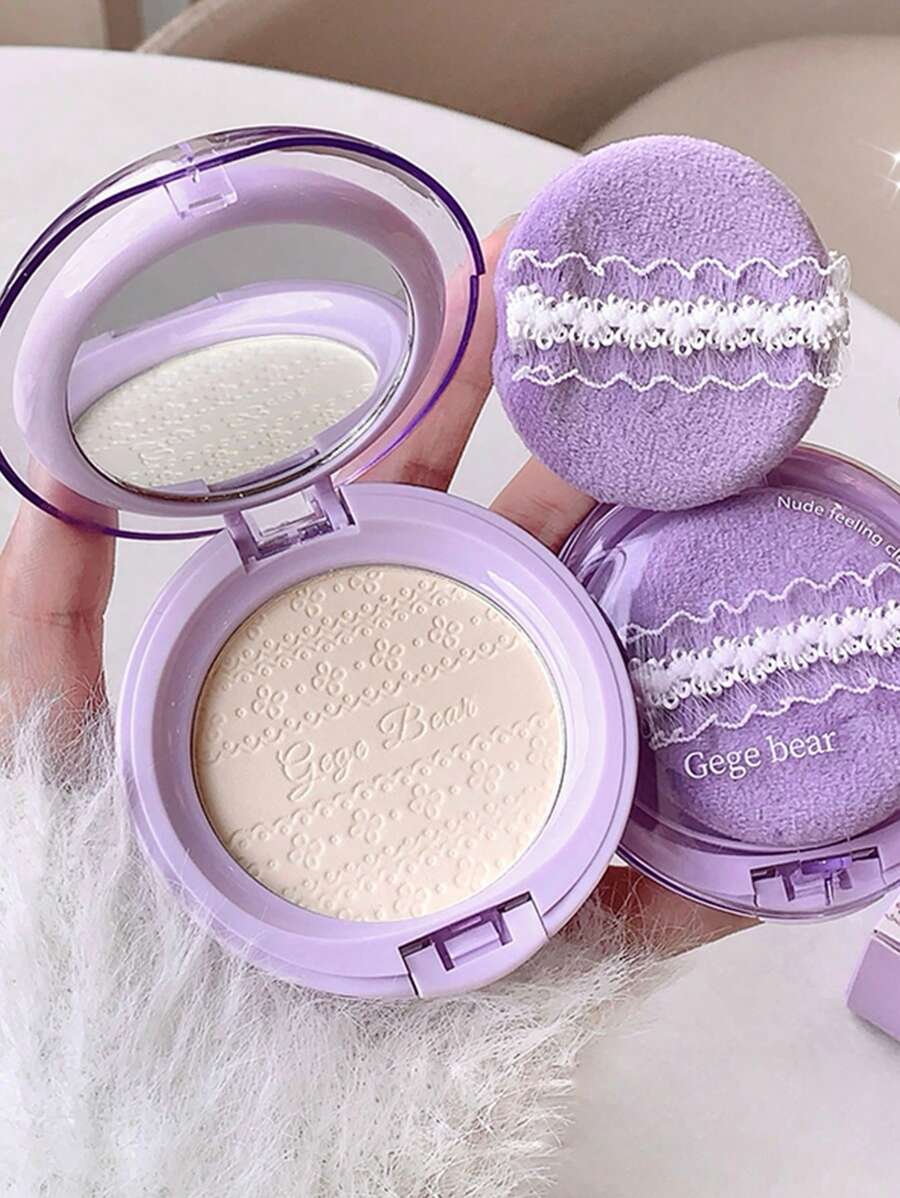 Gege Bear 1 件装控油面部粉饼，哑光光滑无瑕定妆粉，防水持久定妆粉，面部化妆品