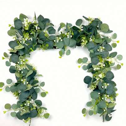 1 Pack Artificial Green Plant Wreath Vines, Eucalyptus Leaf Decor Garland, Suitable For Valentine's Day Decoration, Wedding Party Home Decor, Fake Green Vines For Tablecloth And Home Decoration, Valentine's Day Gift, Artificial Plants