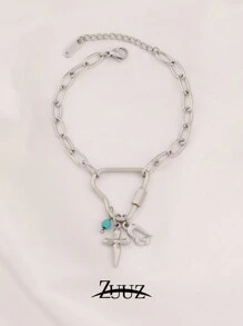 1 chiếc vòng tay thép không gỉ dày chuỗi chữ thập mặt trời hình trái tim vòng tay trái tim hình elip khóa vòng tay quyến rũ quà tặng trang sức cho phụ nữ để trang trí hàng ngày - Vòng đeo tay - Xem 17