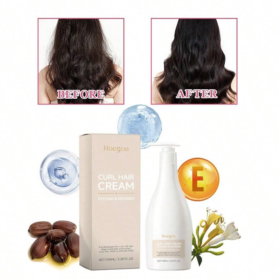 Crema hidratante rizada Hoegoa Moisturizing Curl Cream de 100ml, crema elástica hidratante para cabello rizado